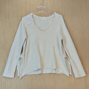 Altar'd State Cream Knit Boho Earthy Granola Top Large Oversized Raw Edge